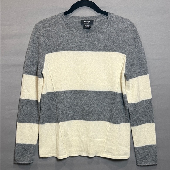Lord & Taylor Sweaters - Lord & Taylor 100% Cashmere Striped Sweater, Gray/Ivory, Women’s Small